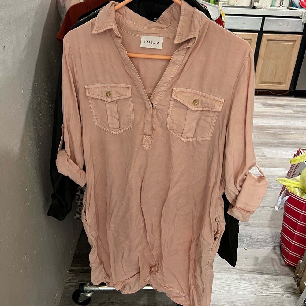 Emelia Blush Pink Button-Up Tunic
